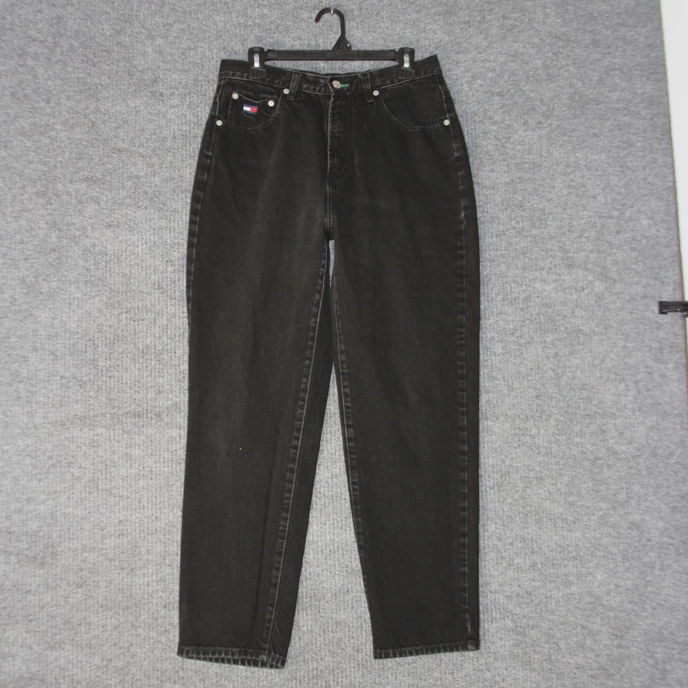 Vintage Tommy Hilfiger Jeans Womens 14/30 Black Relaxed Fit Straight Leg Denim‎